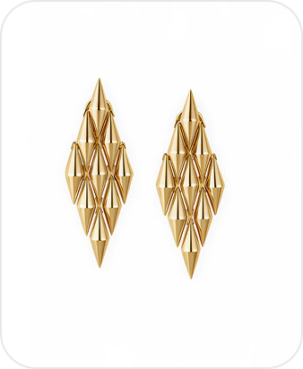 Gold diamond-shaped chandelier earrings pair